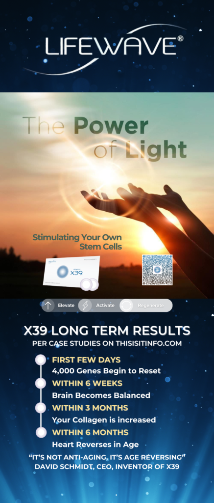 Pull up banner for the Lifewave.com company with hands holding a ball of light.
