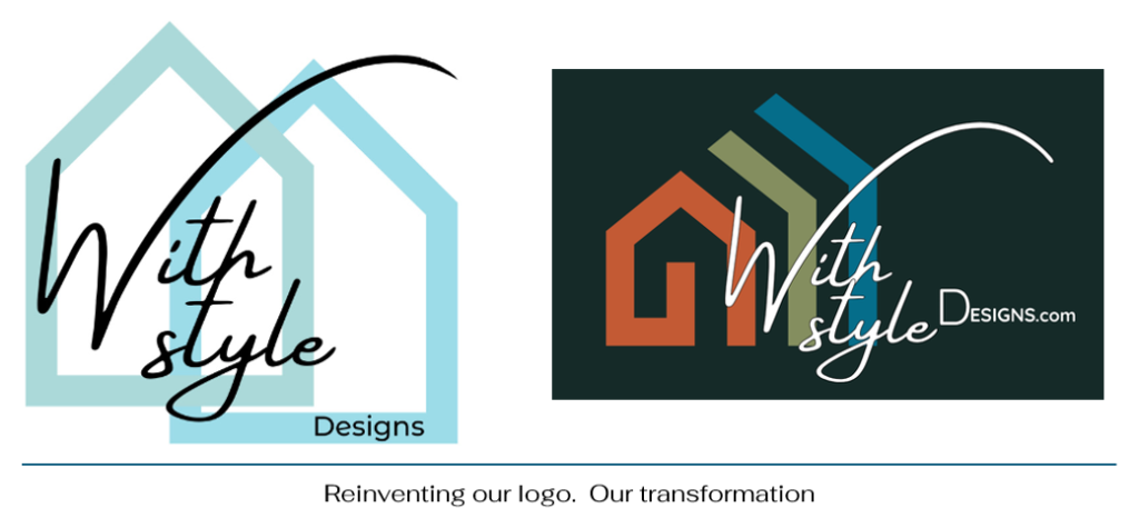 with style designs logo showing old blue log and new colourful logo on dark background